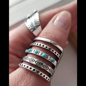 🌈LAST ONE🌈 Sz 7 Boho Silver Geometric Pattern Antique Thumb Finger Ring